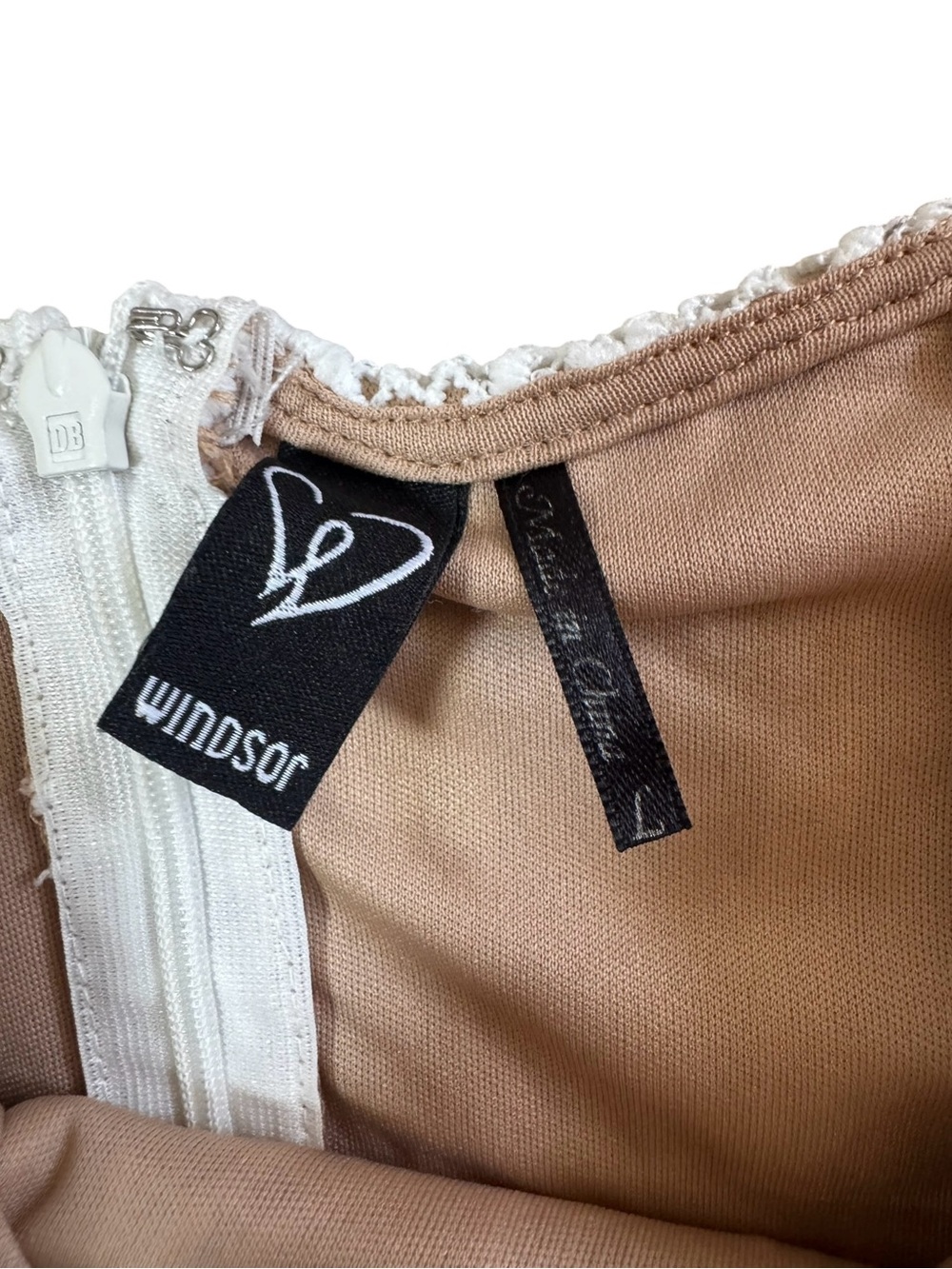 Windsor Lace Mermaid Midi Dress Ivory Nude Sheer Bodycon Bridal Size Large - Picture 2 of 11
